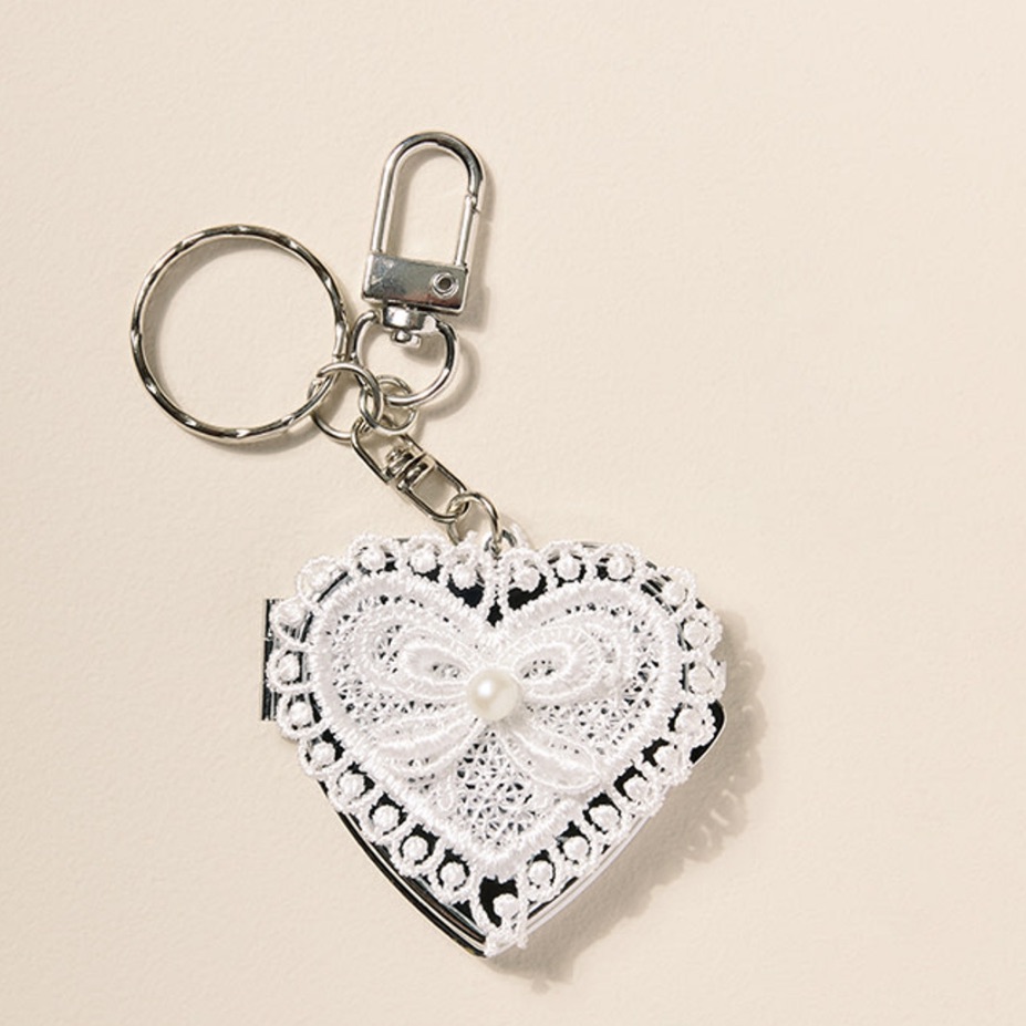 Lace Heart Mirror Key Chain Bag Charm